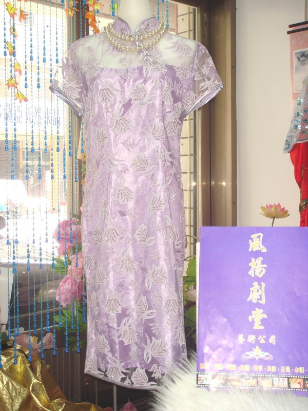 旗袍-23-金碎花紫旗袍